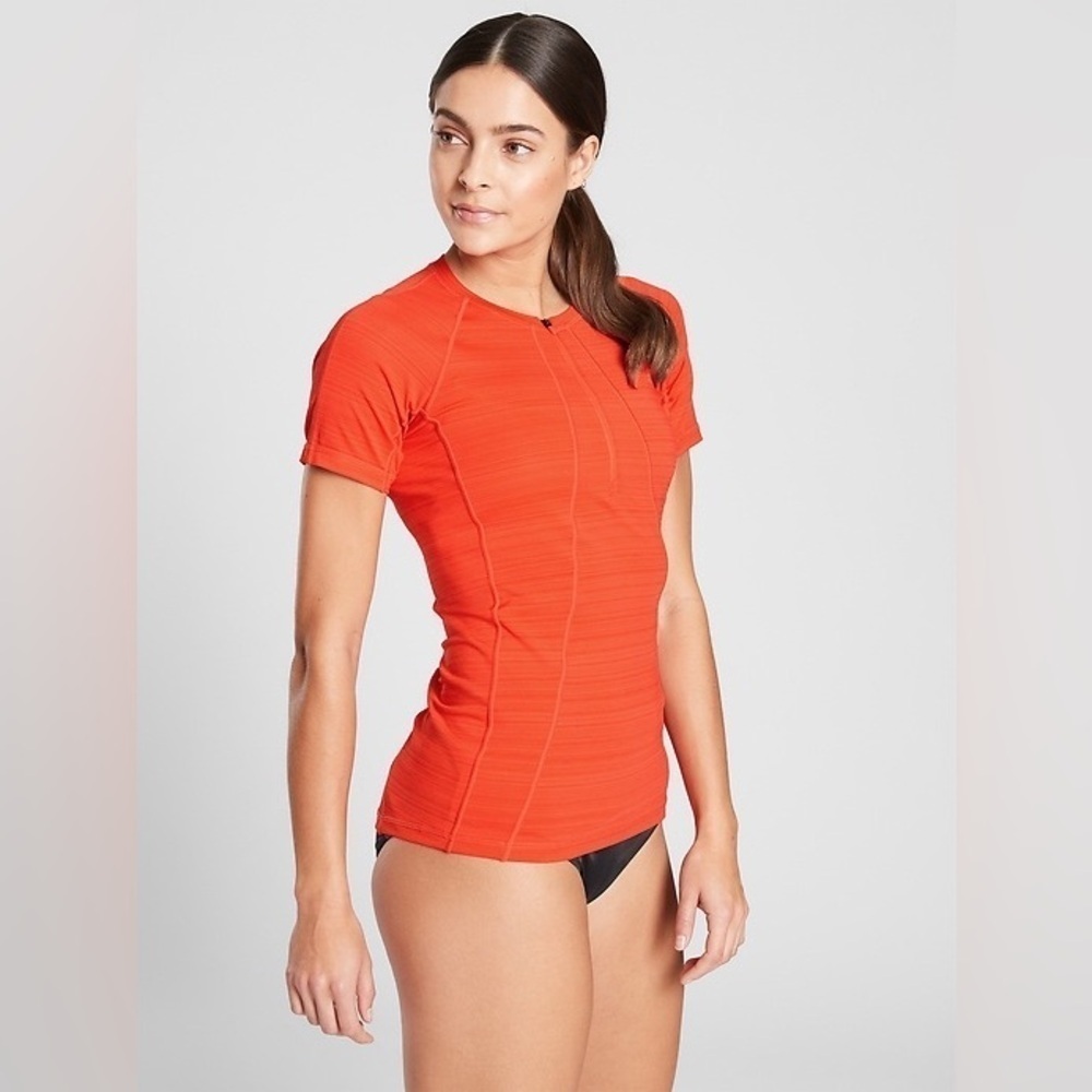 Athleta Pacifica Workout Running Top Tee Vermillion Orange Size Medium